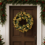 Christabelle 61cm Christmas Wreath Battery-Operated Warm White Lights Gold Baubles Xmas Decor