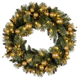 Christabelle 76cm Christmas Wreath Battery-Operated Warm White Lights Xmas Decor Gold Baubles