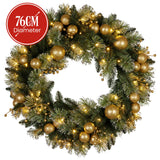 Christabelle 76cm Christmas Wreath Battery-Operated Warm White Lights Xmas Decor Gold Baubles