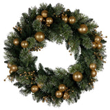 Christabelle 76cm Christmas Wreath Battery-Operated Warm White Lights Xmas Decor Gold Baubles