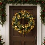 Christabelle 76cm Christmas Wreath Battery-Operated Warm White Lights Xmas Decor Gold Baubles