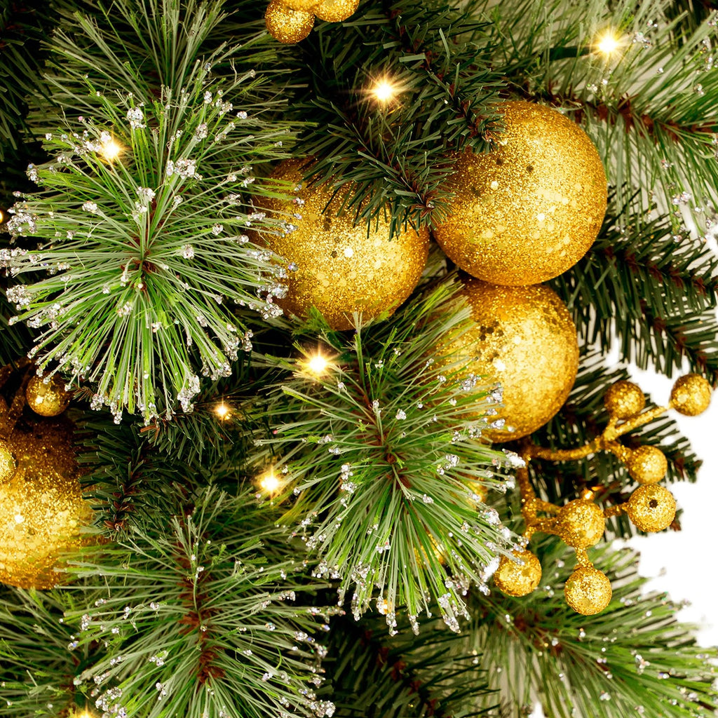 Christabelle 90cm Gold Christmas Teardrop Pre Lit Warm White LED Timer Baubles Berries Front Door Xmas Decoration Home