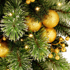 Christabelle 90cm Gold Christmas Teardrop Pre Lit Warm White LED Timer Baubles Berries Front Door Xmas Decoration Home