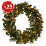 Christabelle 122cm Wreath Glittery Gold Pine Split for Double Doors Battery-Operated Pre-Lit Christmas Wreath with Multi-Function LED Lights