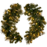 Christabelle 122cm Wreath Glittery Gold Pine Split for Double Doors Battery-Operated Pre-Lit Christmas Wreath with Multi-Function LED Lights