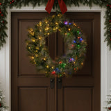 Christabelle 122cm Wreath Glittery Gold Pine Split for Double Doors Battery-Operated Pre-Lit Christmas Wreath with Multi-Function LED Lights
