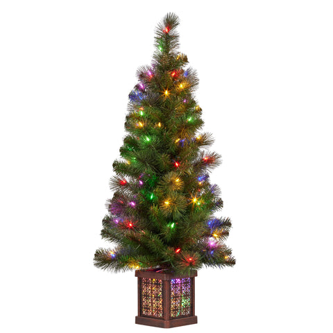 Christabelle 4ft  Christmas Tree Glittery Gold Pine Foliage LED Multi Lights Xmas Decor