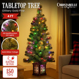 Christabelle 4ft  Christmas Tree Glittery Gold Pine Foliage LED Multi Lights Xmas Decor
