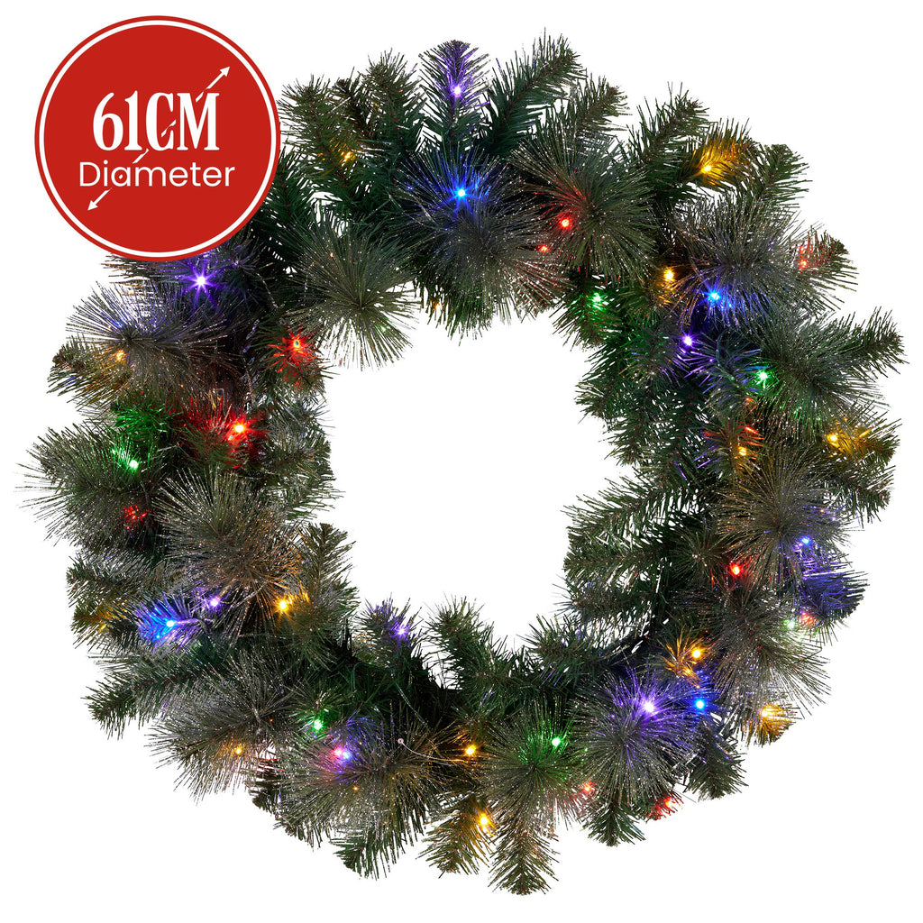 Christabelle 61cm Christmas Wreath with LED Lights Glittery Gold Pine re-Lit Front Door Decoration Ornament