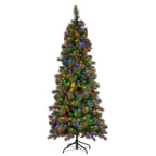 Christabelle 7.5ft Christmas Tree Slim Prelit Glittery Gold Pine Needles LED Lights Xmas Decor