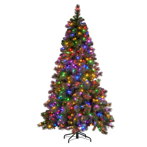 Christabelle 7.5ft Christmas Tree Glittery Gold Pine 650 LED Multi-functional Lights Xmas Decor