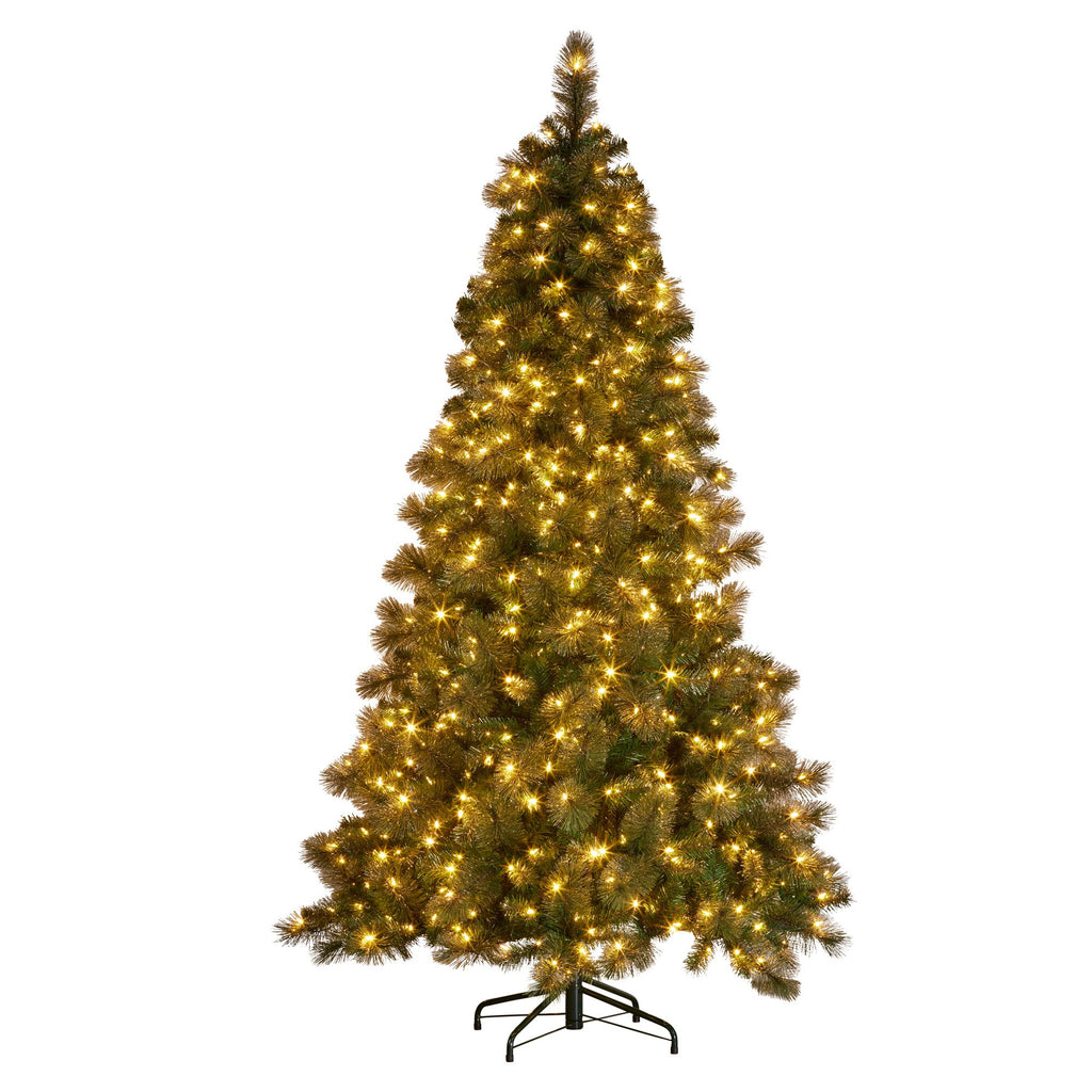 Christabelle 7.5ft Christmas Tree Glittery Gold Pine 650 LED Multi-functional Lights Xmas Decor