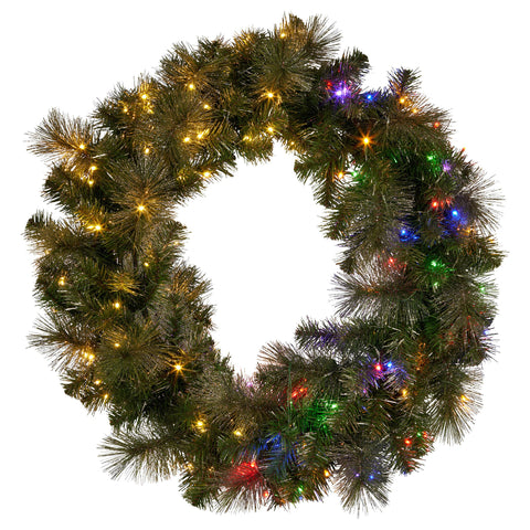 Christabelle 76cm Wreath Glittery Gold Pine Split for Double Doors Battery-Operated Pre-Lit Christmas Wreath with Multi-Function LED Lights