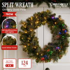 Christabelle 76cm Split Christmas Wreath with LED Lights for Double Front Doors Decoration