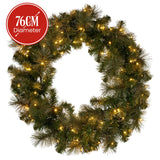 Christabelle 76cm Wreath Glittery Gold Pine Split for Double Doors Battery-Operated Pre-Lit Christmas Wreath with Multi-Function LED Lights