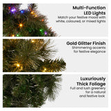Christabelle 76cm Wreath Glittery Gold Pine Split for Double Doors Battery-Operated Pre-Lit Christmas Wreath with Multi-Function LED Lights