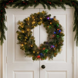 Christabelle 76cm Wreath Glittery Gold Pine Split for Double Doors Battery-Operated Pre-Lit Christmas Wreath with Multi-Function LED Lights
