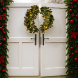 Christabelle 76cm Wreath Glittery Gold Pine Split for Double Doors Battery-Operated Pre-Lit Christmas Wreath with Multi-Function LED Lights
