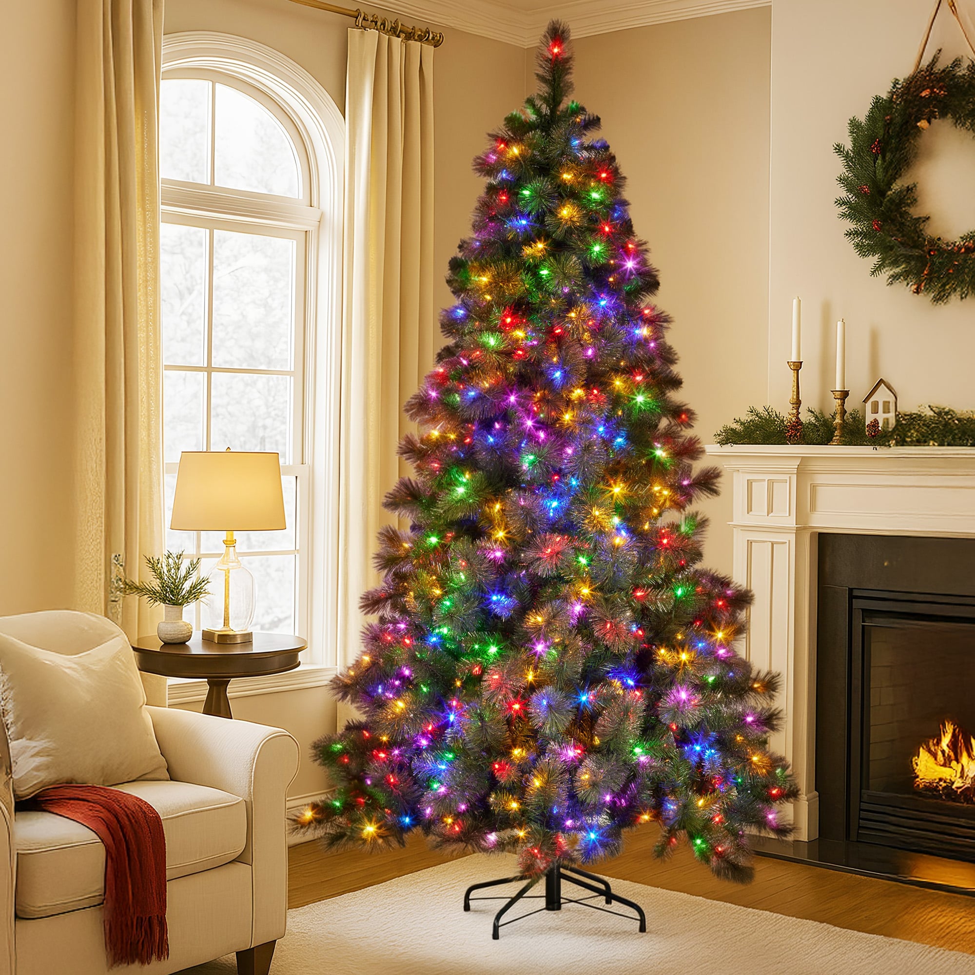 Christabelle 9ft Christmas Tree Glittery Gold Pine Needles 850 LED Multi-Functional Lights Xmas Decor