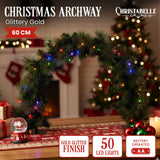 Christabelle 60cm Archway Glittery Gold Battery-Operated Pre-Lit Tabletop Christmas Archway with Multi-Function LED Lights