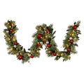 Christabelle 274cm Pre-Lit Christmas Garland Jingle Bells Collection Battery-Operated Warm White LED Lights Silver Red Baubles Berries