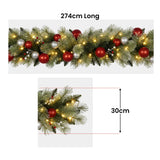 Christabelle 274cm Pre-Lit Christmas Garland Jingle Bells Collection Battery-Operated Warm White LED Lights Silver Red Baubles Berries