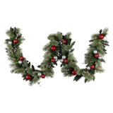 Christabelle 274cm Pre-Lit Christmas Garland Jingle Bells Collection Battery-Operated Warm White LED Lights Silver Red Baubles Berries
