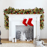 Christabelle 274cm Pre-Lit Christmas Garland Jingle Bells Collection Battery-Operated Warm White LED Lights Silver Red Baubles Berries