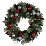 Christabelle 61cm Pre-Lit Christmas Wreath Jingle Bells Collection Battery-Operated Warm White LED Lights Silver Red Baubles Berries