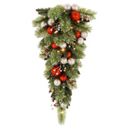 Christabelle 90cm Jingle Bells Christmas Teardrop Pre Lit Warm White LED Timer Baubles Berries Silver Shimmer Foliage