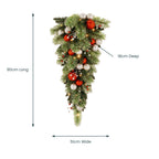 Christabelle 90cm Jingle Bells Christmas Teardrop Pre Lit Warm White LED Timer Baubles Berries Silver Shimmer Foliage
