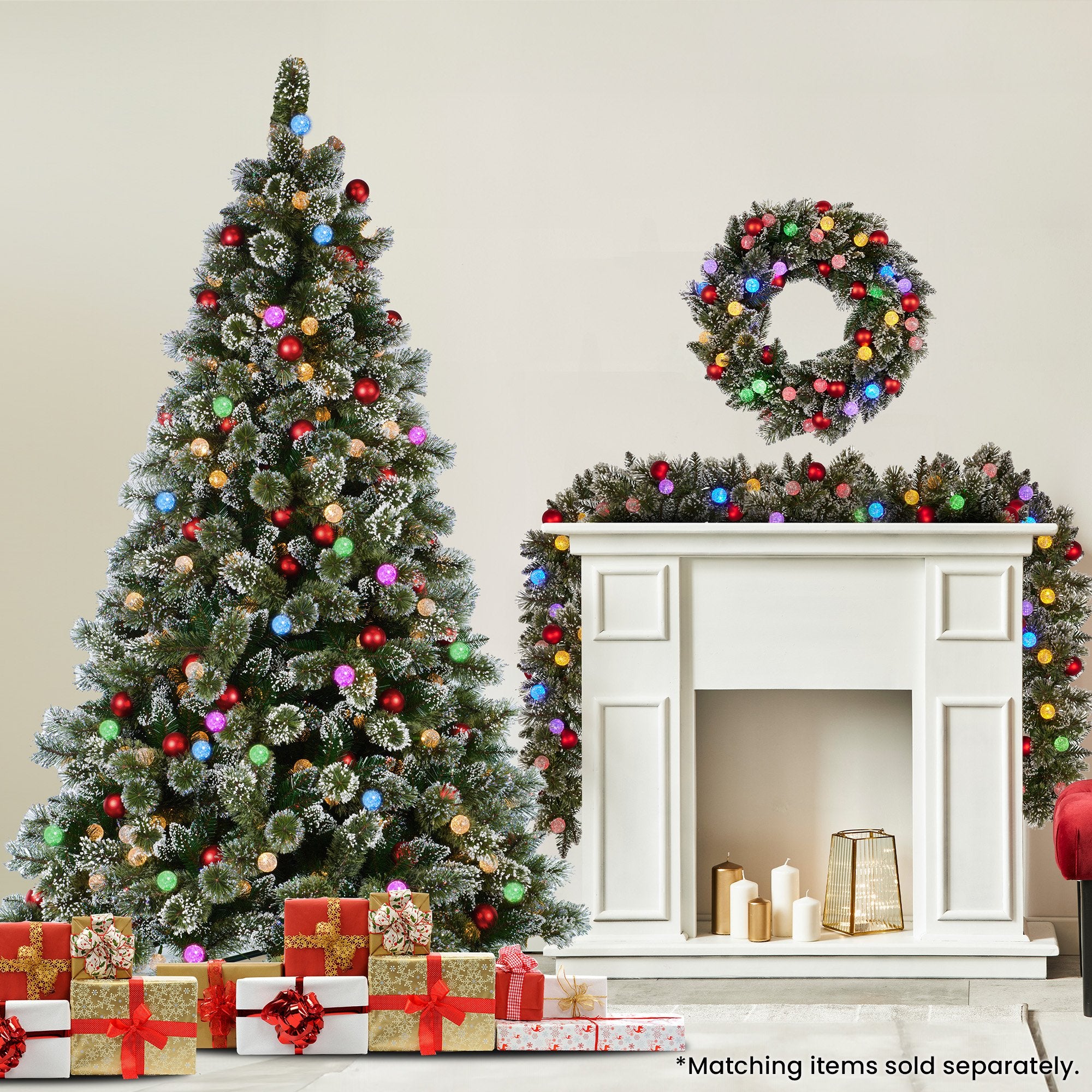 2.3m Snowy Bristle Multicolour Pre-Lit Christmas Tree with 1587 Tips