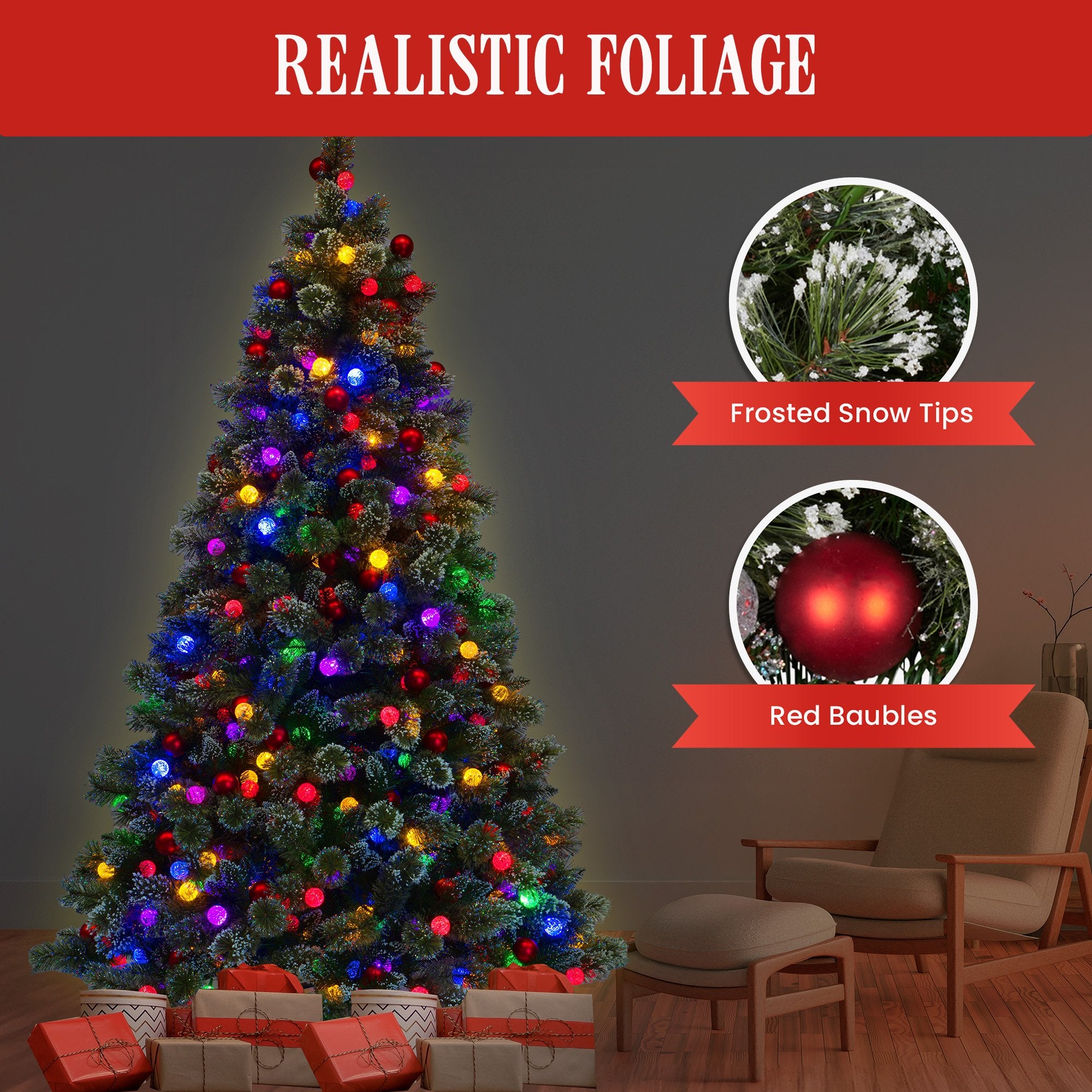 2.3m Snowy Bristle Multicolour Pre-Lit Christmas Tree with 1587 Tips
