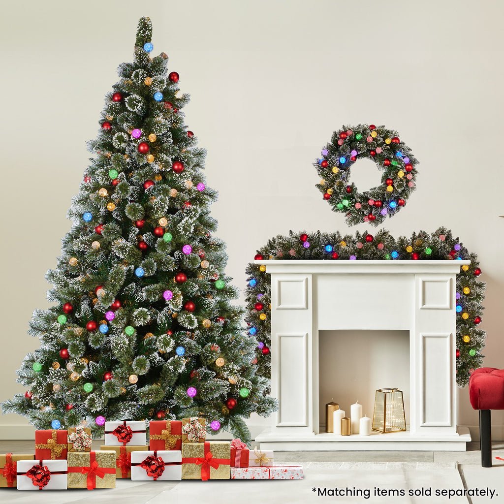 2.7m Snowy Bristle Multicolour Pre-Lit Christmas Tree with 2870 Tips