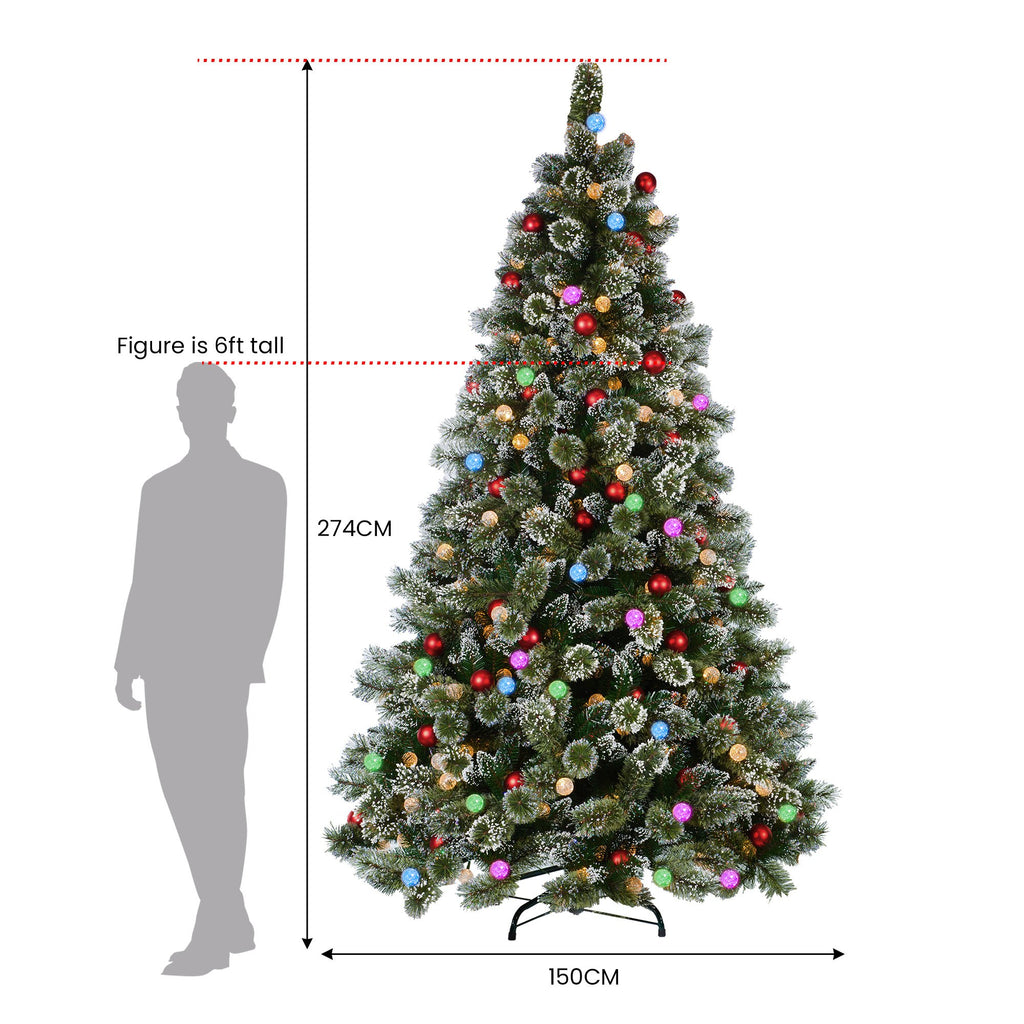 2.7m Snowy Bristle Multicolour Pre-Lit Christmas Tree with 2870 Tips