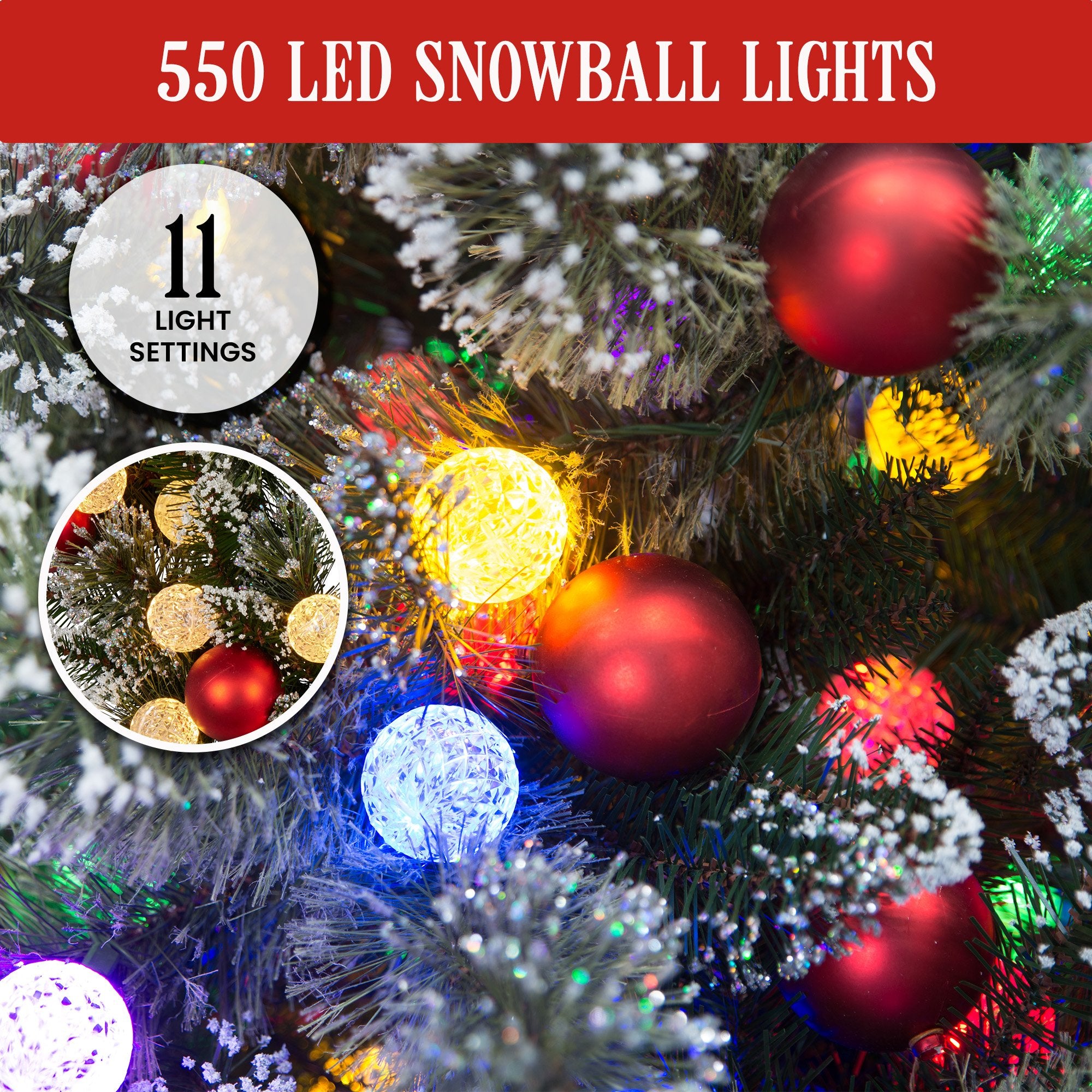 2.7m Snowy Bristle Multicolour Pre-Lit Christmas Tree with 2870 Tips