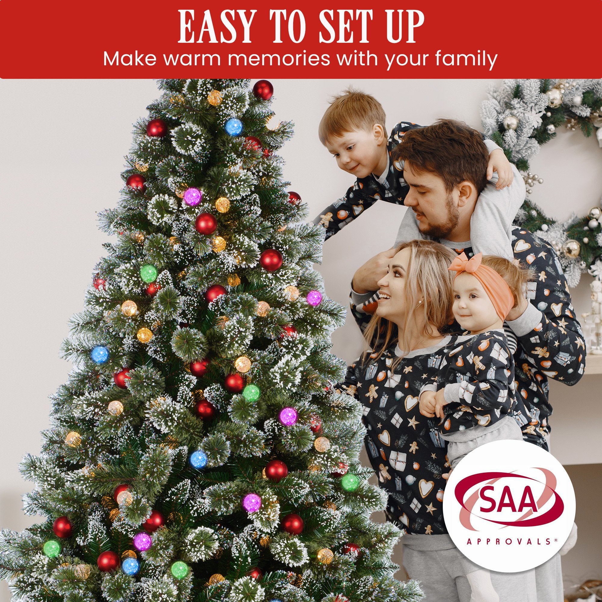 2.7m Snowy Bristle Multicolour Pre-Lit Christmas Tree with 2870 Tips