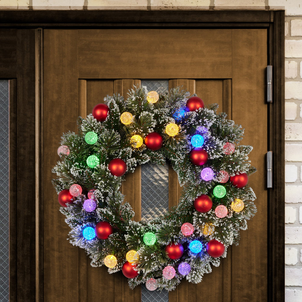 Christabelle 61cm Christmas Wreath Snowy Bristle with LED Lights Multicolour Front Door Decoration
