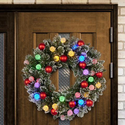 61cm Snowy Bristle Pre-Lit Multicolour Christmas Wreath