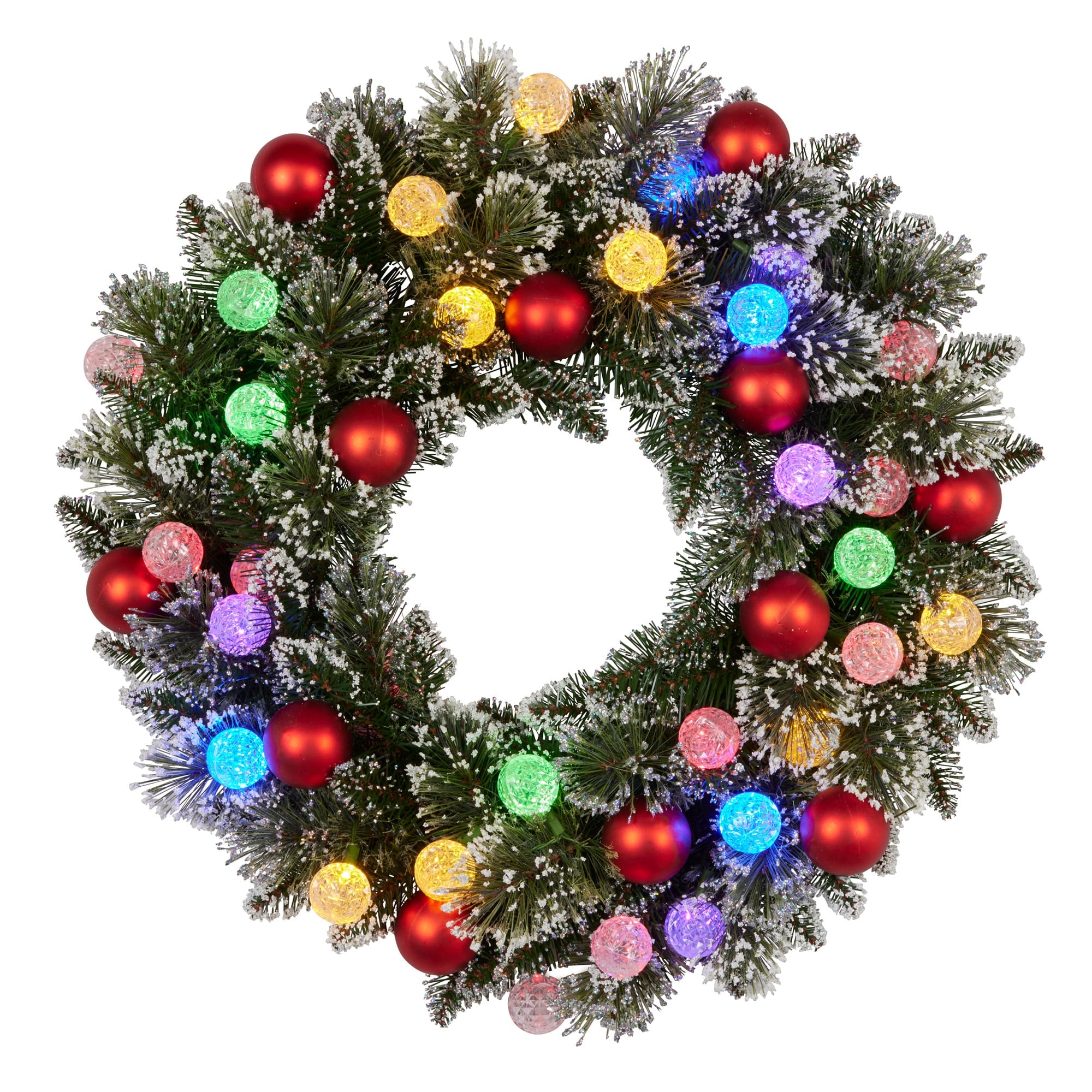 Christabelle 61cm Christmas Wreath Snowy Bristle with LED Lights Multicolour Front Door Decoration