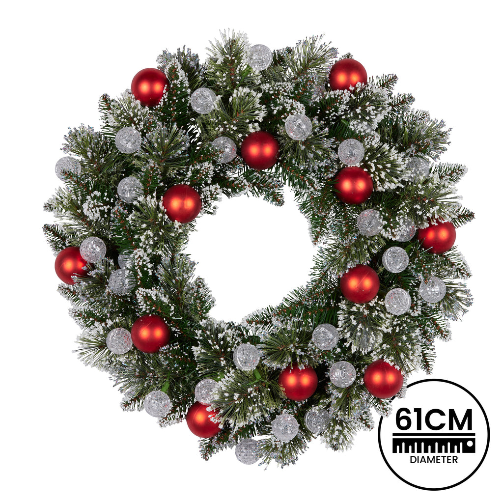Christabelle 61cm Christmas Wreath Snowy Bristle with LED Lights Multicolour Front Door Decoration