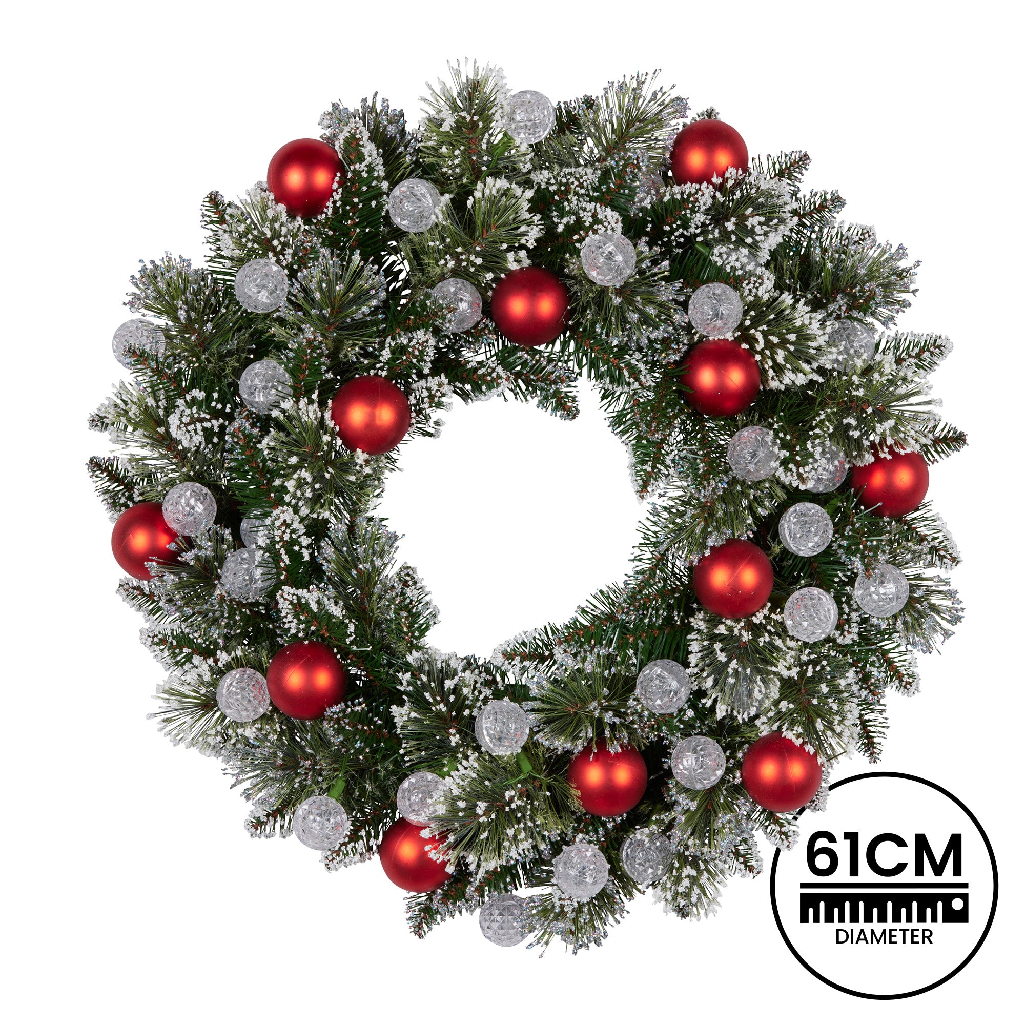 Christabelle 61cm Christmas Wreath Snowy Bristle with LED Lights Multicolour Front Door Decoration
