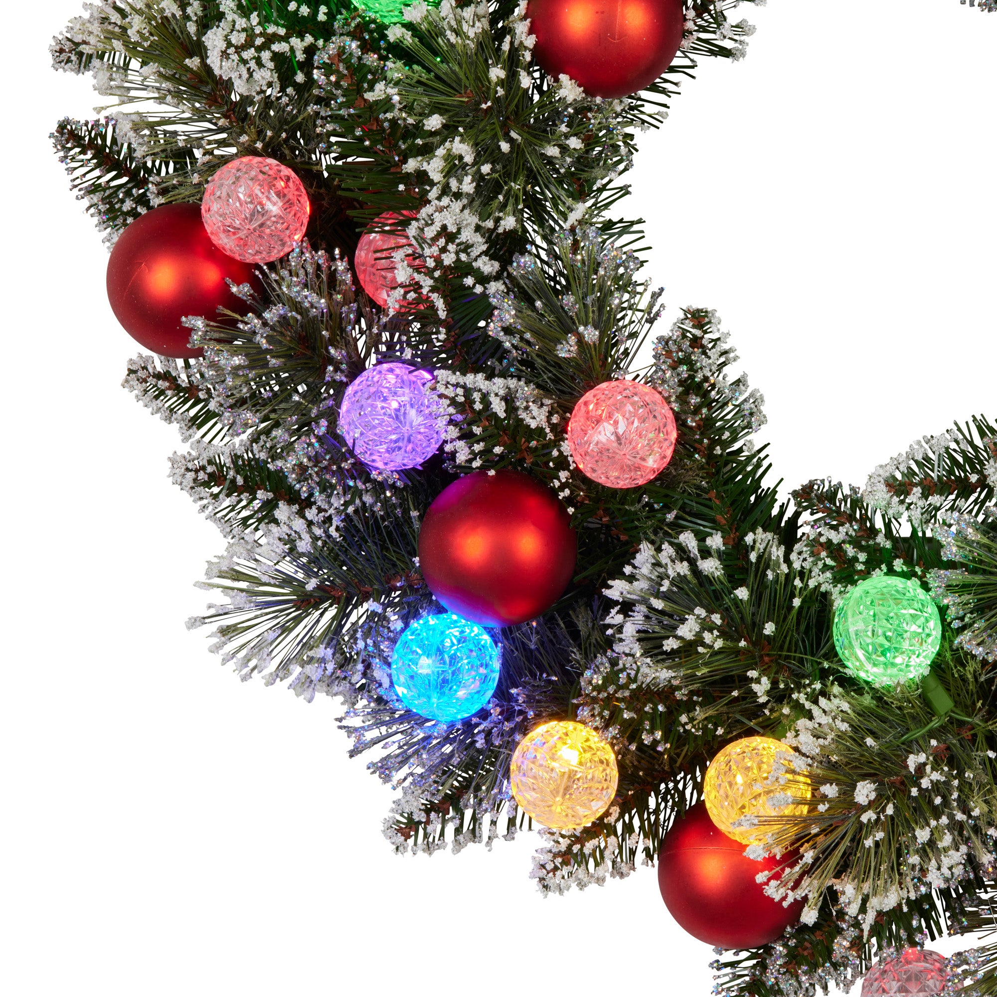 Christabelle 61cm Christmas Wreath Snowy Bristle with LED Lights Multicolour Front Door Decoration