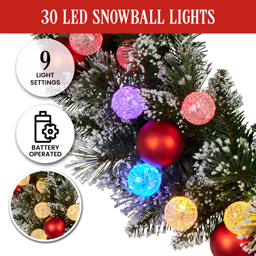 Christabelle 61cm Christmas Wreath Snowy Bristle with LED Lights Multicolour Front Door Decoration