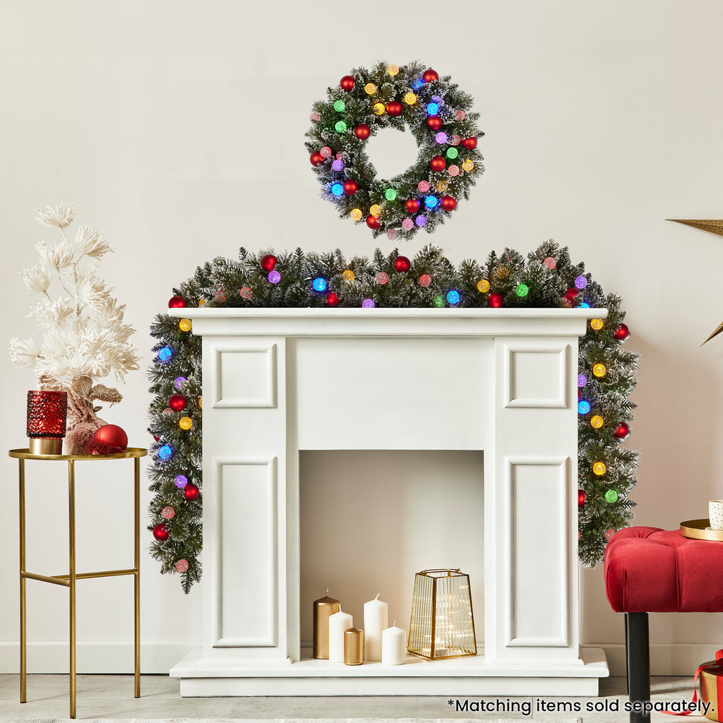 Christabelle 61cm Christmas Wreath Snowy Bristle with LED Lights Multicolour Front Door Decoration