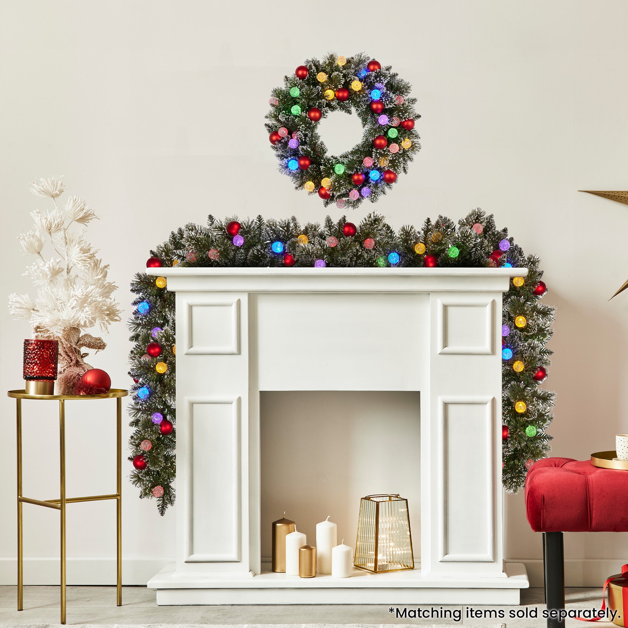Christabelle 61cm Christmas Wreath Snowy Bristle with LED Lights Multicolour Front Door Decoration