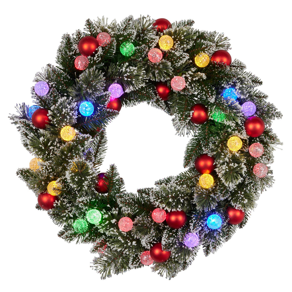 76cm Snowy Bristle Pre-Lit Multicolour Christmas Wreath