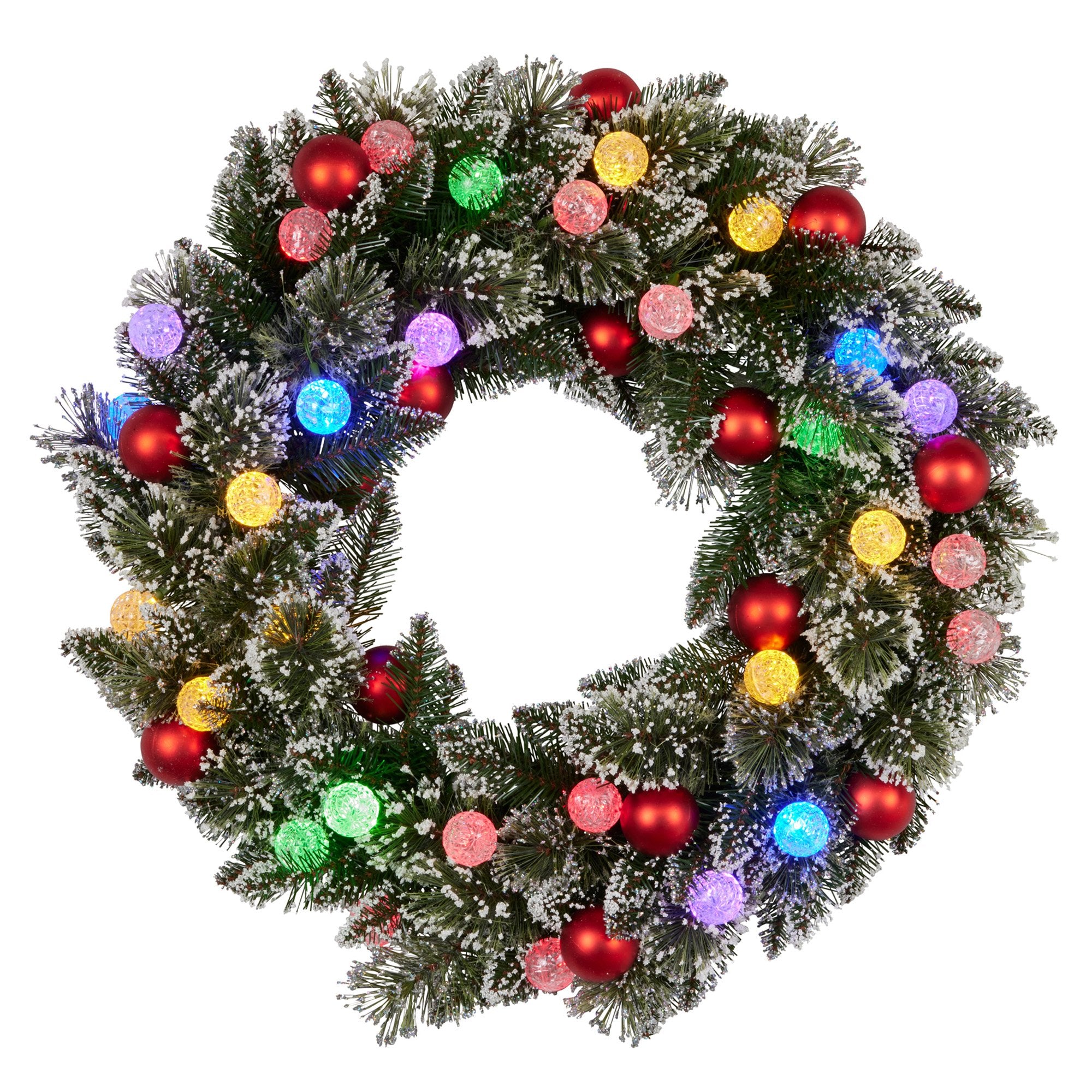 76cm Snowy Bristle Pre-Lit Multicolour Christmas Wreath