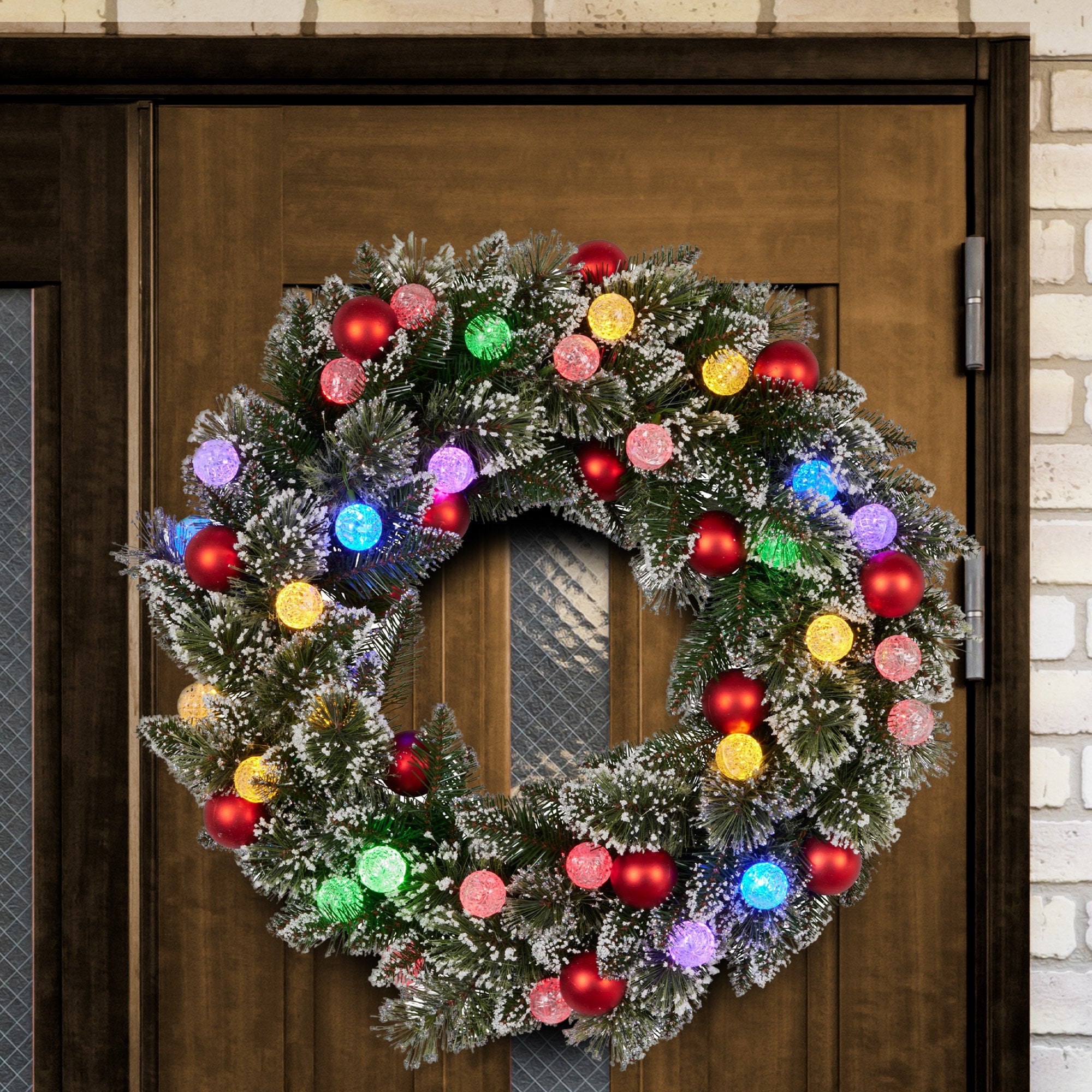 76cm Snowy Bristle Pre-Lit Multicolour Christmas Wreath