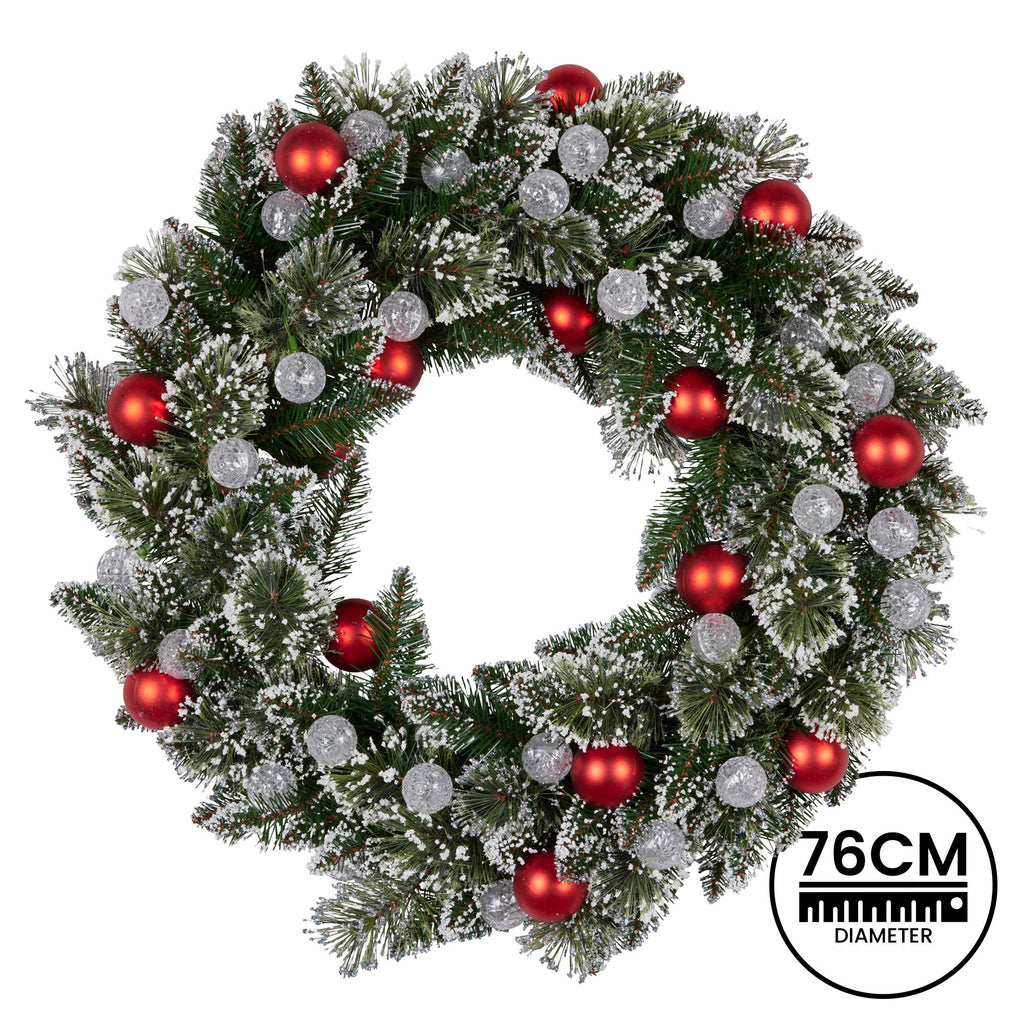 76cm Snowy Bristle Pre-Lit Multicolour Christmas Wreath